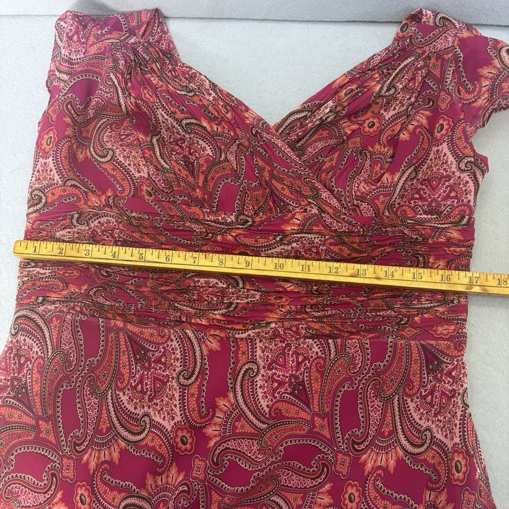 Ann Taylor Crossover V-Neck Silk Pink Paisley Midi Dress SZ‎ 14 Boho Feminine - Picture 11 of 13